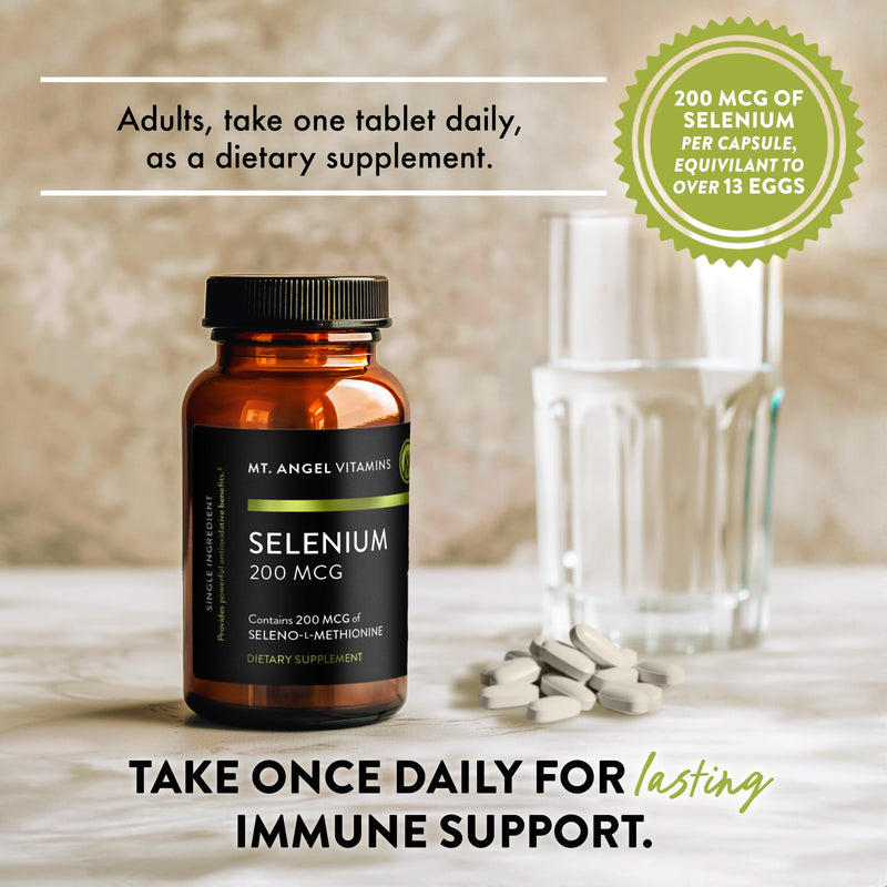 Mt. Angel Vitamins - Selenium 200mcg Capsules – High Absorption Selenomethionine – Thyroid & Immune Support – Vegan, Non-GMO - 60 Veggie Caps – Antioxidant Supplement Made in USA