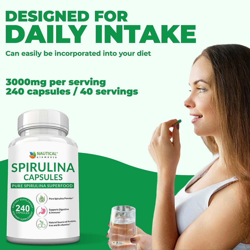 [Australia] - Spirulina Capsules 3000mg - 40 Servings Of Organic Spirulina Capsules - Rich in Protein, Antioxidants & Vitamins - 240 Organic Spirulina Powder Capsules - Supports Immune & Cardiovascular Health 240 Count (Pack of 1) 