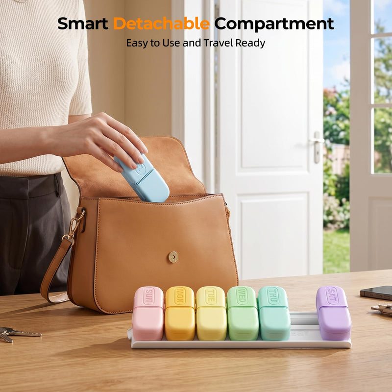 Magnetic Weekly Pill Organizer 2 Times a Day, Large AM PM Pill Box 7 Day | Travel Pill Case, Magnets and Stand, Removable Daily Medicine Container for Medication, Vitamin and Supplement, Macaron