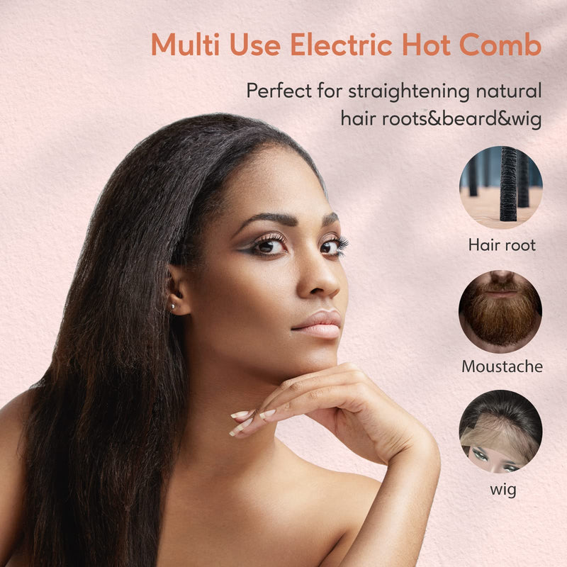 Terviiix Electric Hot Comb for Lace Front Wigs, Pressing Combs for Black Women Hair, Anti-Scald Straightening Comb with Keratin & Argan Oil Infused Teeth, Temperatures Adjustable, 60 Min Auto Shut Off Rose Gold