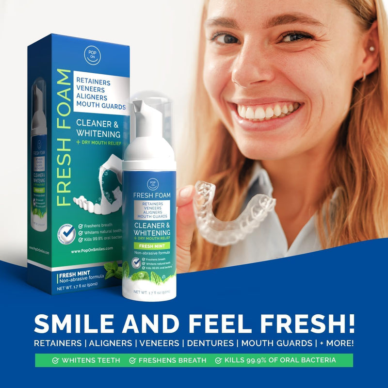 [Australia] - Aligner & Retainer Cleaner Foam – Dry Mouth Relief, Compatible with Invisalign, Aligners, Retainers, Mouth Guards, Night Guards, Veneers, Whitens, Freshens, 3% Hydrogen Peroxide, Mint - 50ml, 2 PC 1 Count (Pack of 2) 