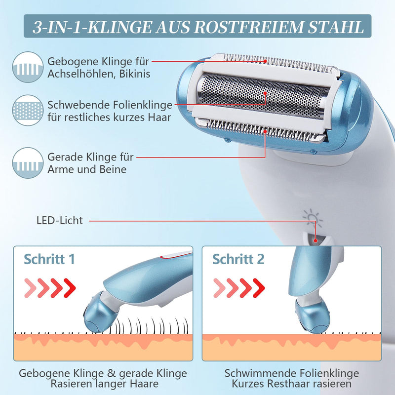 [Australia] - Electric Shaver for Women, Painless Women's Shaver with LED Light, USB Rechargeable Women's Shaver for Face Legs Armpits Bikini, Cordless Wet and Dry Shaver for Women Blue & White 