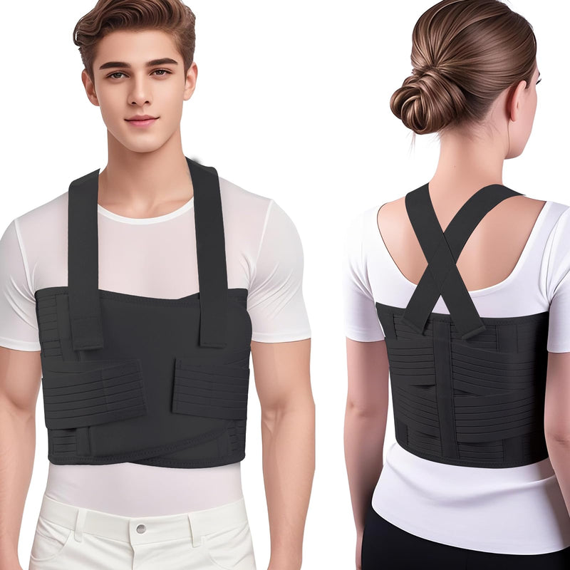 Rib Brace Broken Rib Belt,Elastic Rib Support Brace for Men and Women's Chest,Suitable for Rib Fractures,Dislocations,and Sternum Injuries,Reducing Chest Pain and Rib Pain(Black，M) Medium Black