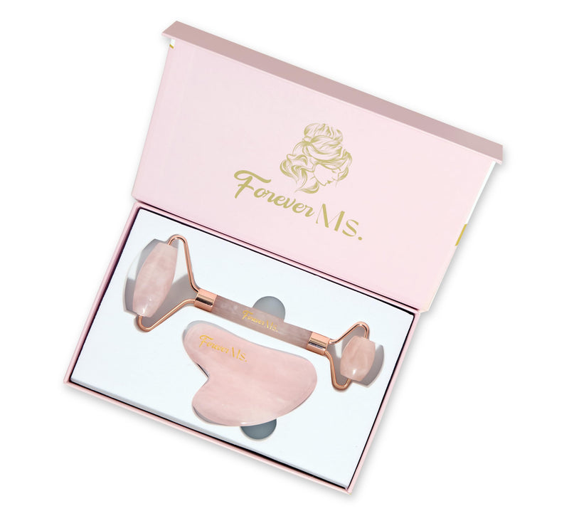 Rose Quartz Gua Sha and Face Sculpting Roller Kit - Lymphatic Drainage and Facial Massager for Skin Care - Beauty Tools for Women - Ice Depuffer and Shaper for Eye Area, Neck and Puffy Face