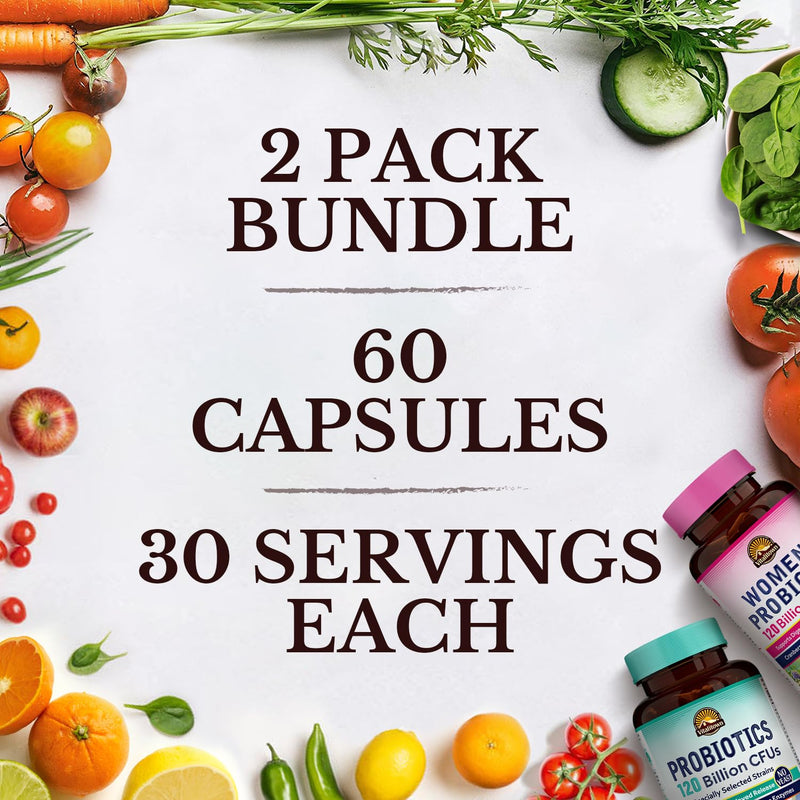 Vitalitown Probiotic Bundle (Pack of 2) | Probiotics 120 Billion CFUs (Item 1) & Women’s Probiotics (Item 2) | Shelf Stable, Once Daily | Gut, Immune, Vaginal Health | 60 Capsules | 30 Day Supply Each