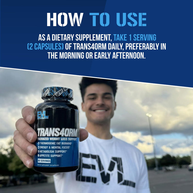 EVL Trans4orm - Thermogenic Fat Burner Support for Men & Women- 60 Servings | Fast Acting Weight Loss Energy and Appetite Support - Green Tea Supplement for Men and Women 120 Count (Pack of 1)