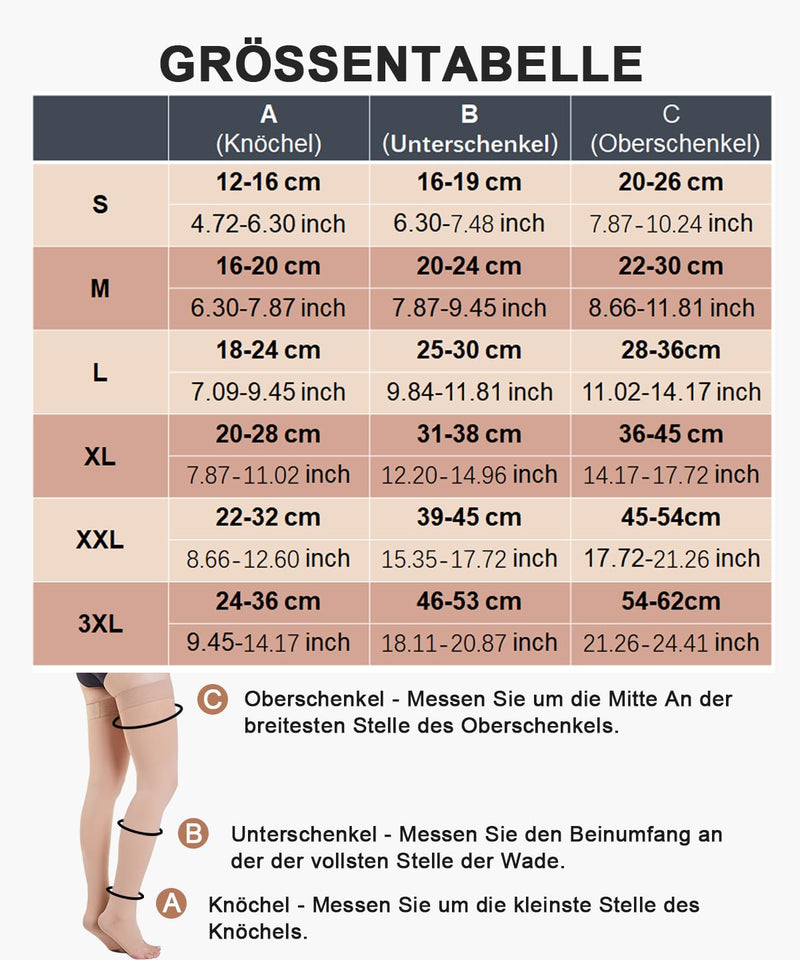 [Australia] - 20-30 mmHg Medical Compression Stockings Women & Men Class 2, Open Toe Long Support Stockings Thrombosis Stockings with Silicone Band for Varicose Veins Edema Flight L Beige 