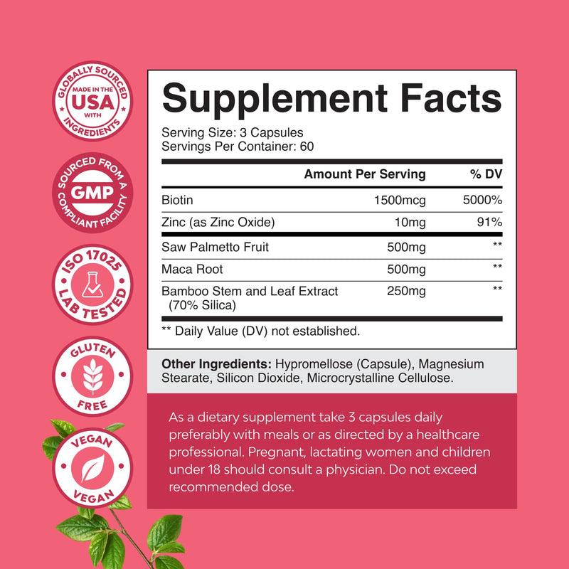 Extra Strength Saw Palmetto for Women - DHT Blocker Restoring Hair Vitamins for Hair Health - 500mg Pure Saw Palmetto Capsules with Maca Root & Biotin for Stronger Healthier Looking Hair 180 Count 180 Count (Pack of 1)
