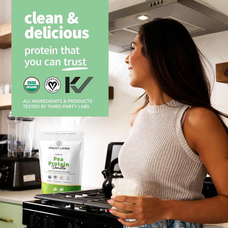 [Australia] - Sprout Living Organic Pea Protein Powder, Vanilla Flavor, 20 Grams of Plant Based Organic Protein Powder Without Sweeteners, Non Dairy, Non-GMO, Dairy Free, Vegan, Gluten Free (1 Pound, 15 Servings) Vanilla Pea Protein 1 Pound (Pack of 1) 