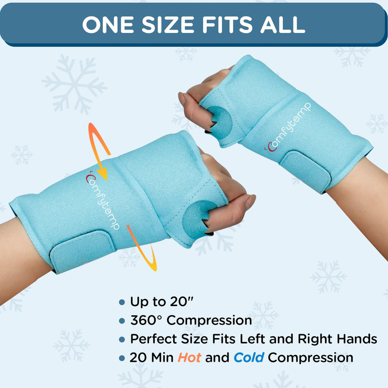 [Australia] - Comfytemp Wrist Ice Pack Wrap for Carpal Tunnel Relief, 2 Gel Packs, FSA HSA Eligible, Hot Cold Compression Brace for Hand Injuries Reusable, Achilles Tendonitis, Tenosynovitis, Men Women Surgery Gift Wrist Ice Pack Wrap 2 Pack 2.0 