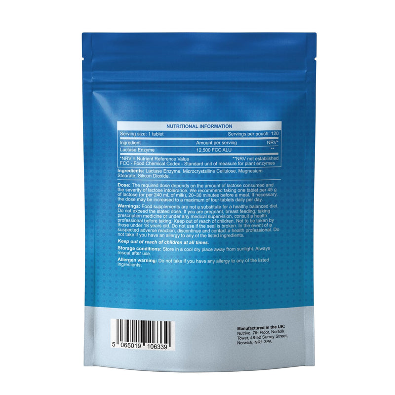 Nutrivo Lactase Tablets | High Strength Lactose Intolerance Tablets 12,500 FCC | 1-4 Month Supply | Lactase Enzyme | Support Dairy and Lactose Digestion