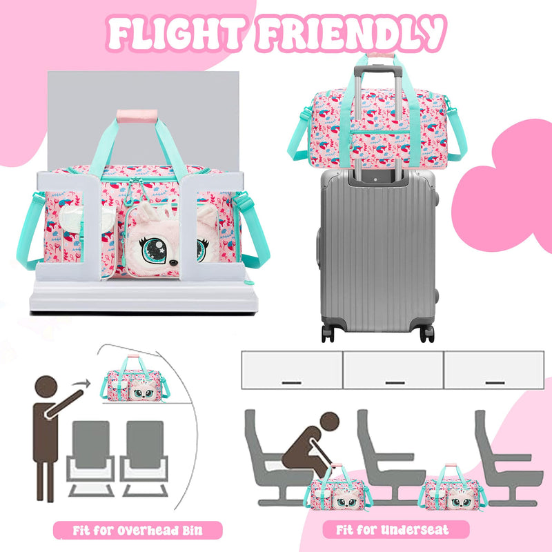 Kids Duffle Bag Girls Travel Bags for Kids Soft Plush Dance Bag Overnight Bags for Girls with Shoe Compartment Christmas Birthday Gifts for Kid Pink Princess Fox