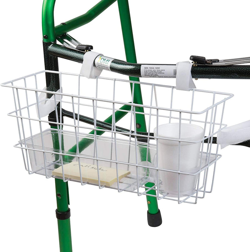 [Australia] - HealthSmart Walker Storage Basket with Cup Holder and Insert Tray, No Tools Needed, White, 16 x 5.5 x 7, Walker Accessories Walker Basket Only (Pack of 1) 
