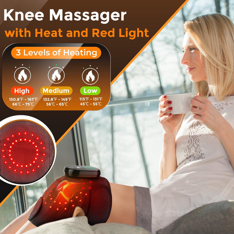 Knee Massager with Heat and Red Light, Knee Massager - Knee Heating Pad, Heated Knee Brace with 3 Heat & 3 Vibration, 5000 mAh, 1 Packs Black 1