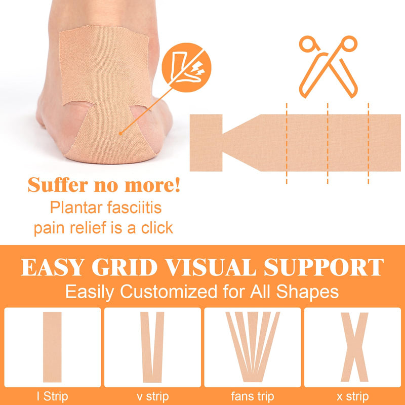 TrelaCo 50 Pcs Plantar Fasciitis Relief Strips Pre Cut Tape Foot Relief Tape Night Splints Strips for Plantar Fasciitis Sprained Ankle Heel Arch Pain(Skin Color) Skin Color