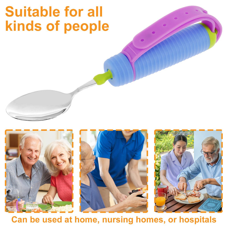 Adaptive Utensils Spoons Forks Set with Adjustable Silicone Strap and Nonslip Handle 360° Rotatable Adaptive Eating Utensils Easy Grip Cutlery for Elderly Disabled Arthritis Parkinson Disease