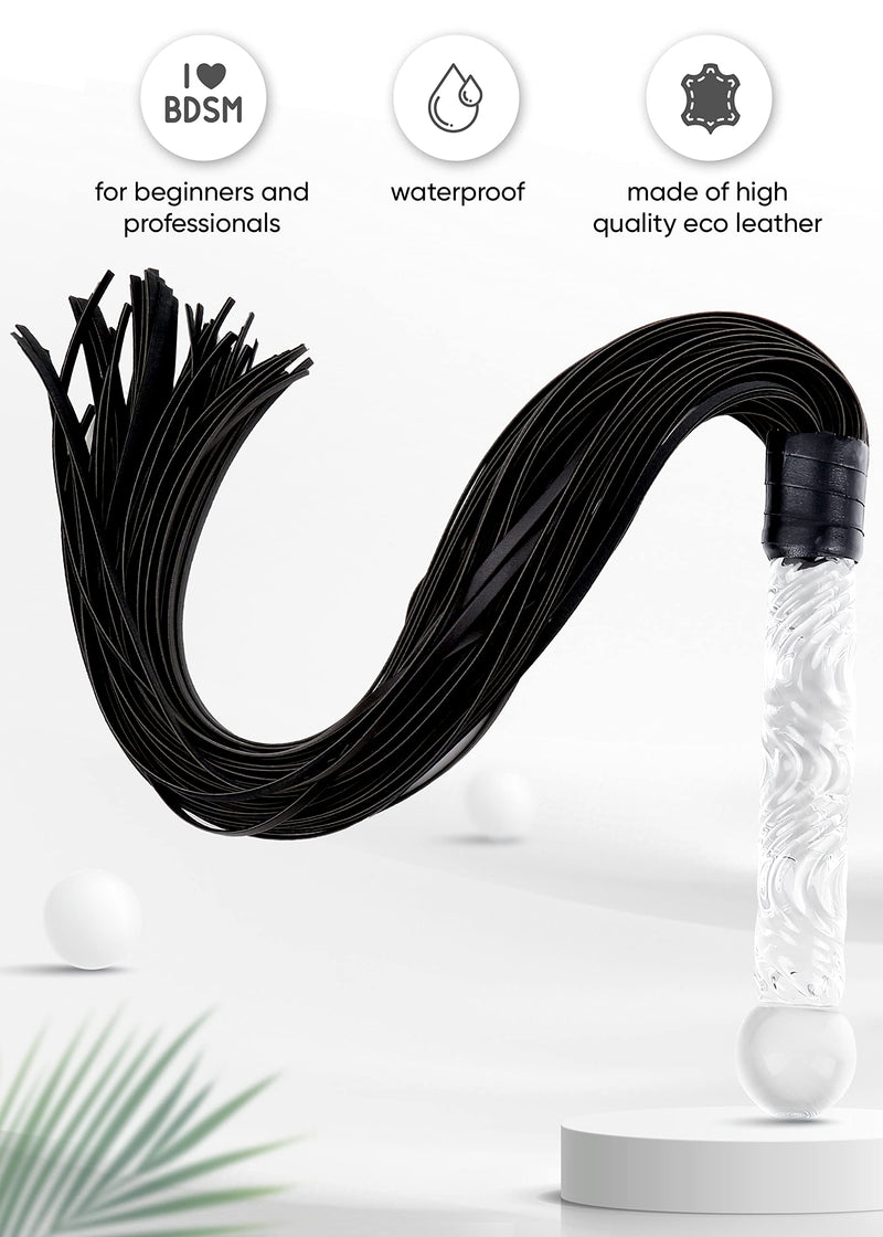 [Australia] - VFOX SM Whip Perfect for Couples Flogger Faux Leather BDSM Whip Anal Sex Masturbation Glass Whip Anal Toy Wand for Sex Play Whip Dildo Flogger Glass Dildo 