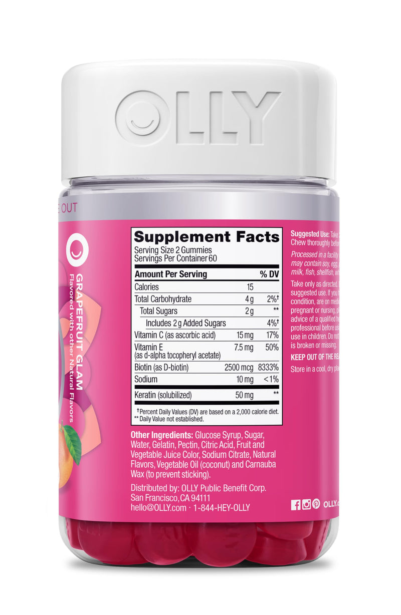 OLLY Hair Skin and Nails Gummies, Undeniable Beauty, Biotin - 120 Count 120 Count (Pack of 1)