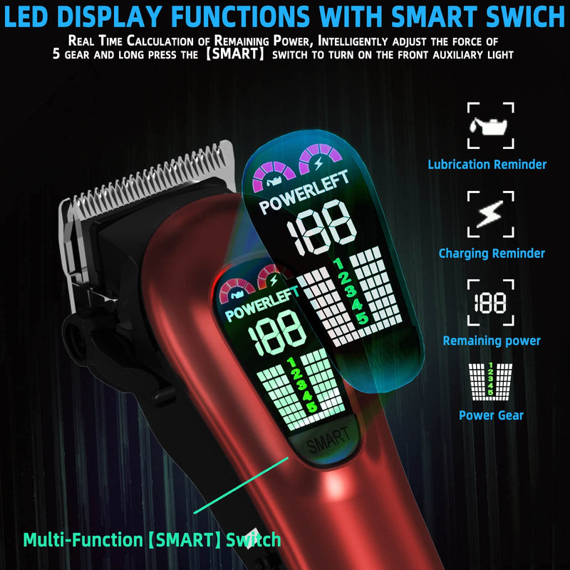 [Australia] - Hair Clippers for Men Professional Clippers for Men Cordless&Corded Barber Clippers for Hair Cutting & Grooming. Rechargeable Hair Trimmer Kit for Household (Red) Red 