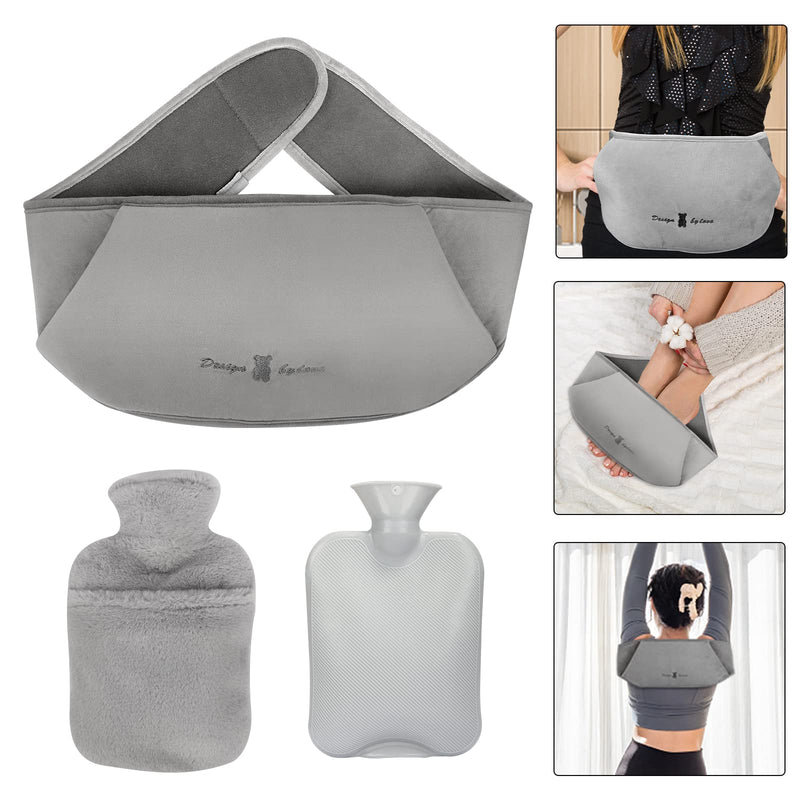 [Australia] - Hot Water Bottle 1.2L with Cover, Hot Water Bottle Belt 3 in 1 for Children, Adults, Elderly, Women, Rubber for Pain Relief for Neck Shoulder Back Waist Period Pain (Grey) Modern 