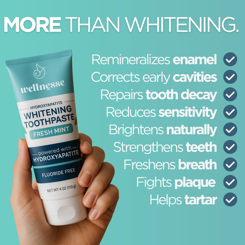 [Australia] - Wellnesse Whitening Hydroxyapatite Toothpaste with Xylitol, Natural Fluoride-Free Teeth Whitening Toothpaste for Adults, Strengthens Enamel, Supports Gum Health, Fresh Mint Flavor, 4 oz (Pack of 1) 4 Ounce (Pack of 1) 