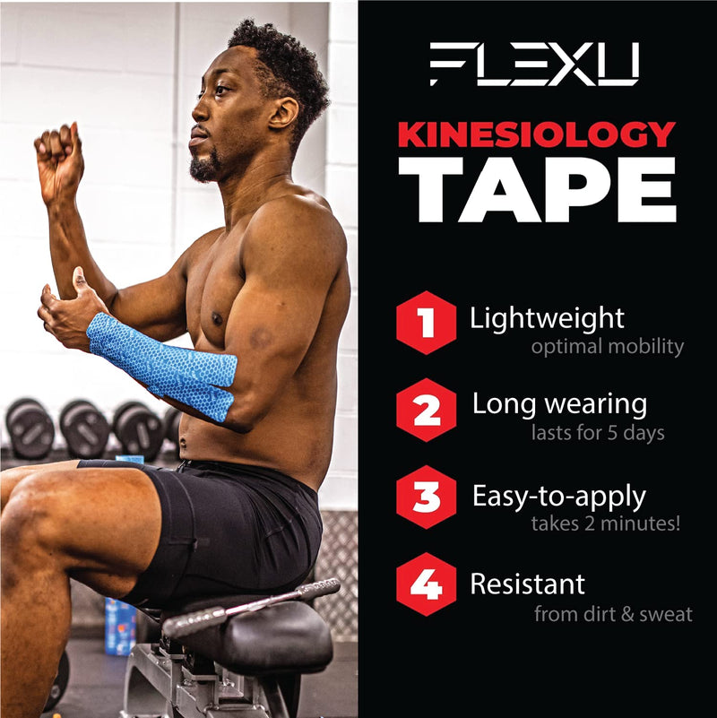 FlexU Kinesiology Tape - 60 2" x 10" Pre-Cut Strips for Lower Back, Knees, & Shoulders; Pain Relief & Support for Muscles & Joints, Shoulders, Knees & Back, Rheumatism, Gout, Osteoporosis (Beige) Beige