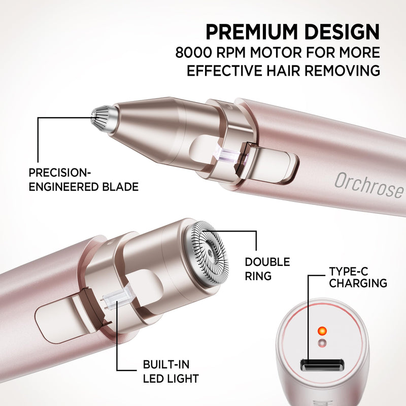 [Australia] - Facial Hair Remover for Women - 2 in 1 Eyebrow Trimmer and Rechargeable Eyebrow Razor - Hair Removal Device for Eyebrows Peach Fuzz Lips Arms with Light (Gradient Pink) Gradient Pink 