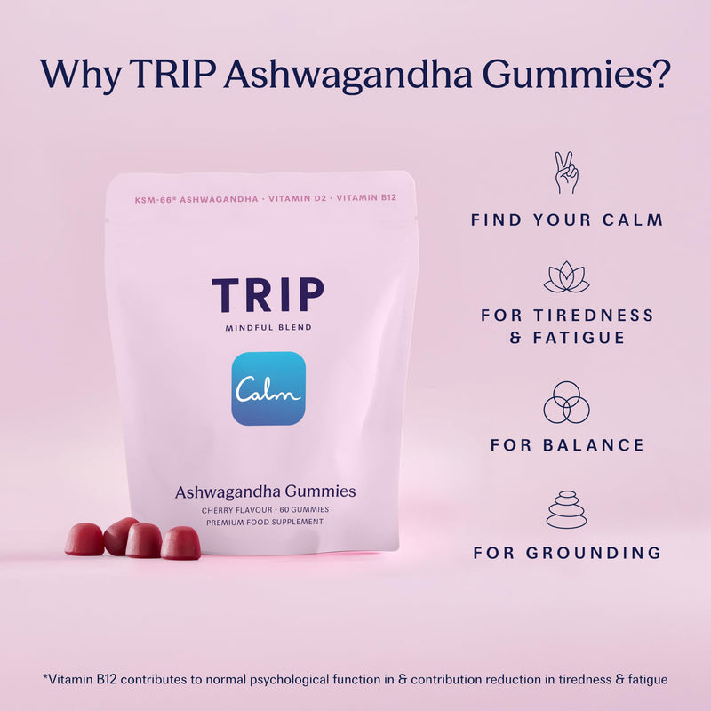 TRIP Ashwagandha Gummies, Cherry, High Strength, 9,000MG KSM-66 Ashwagandha per Pack (60 Gummies), with Vitamin B6, B12 & D2 – Vegan Cherry Ashwagandha