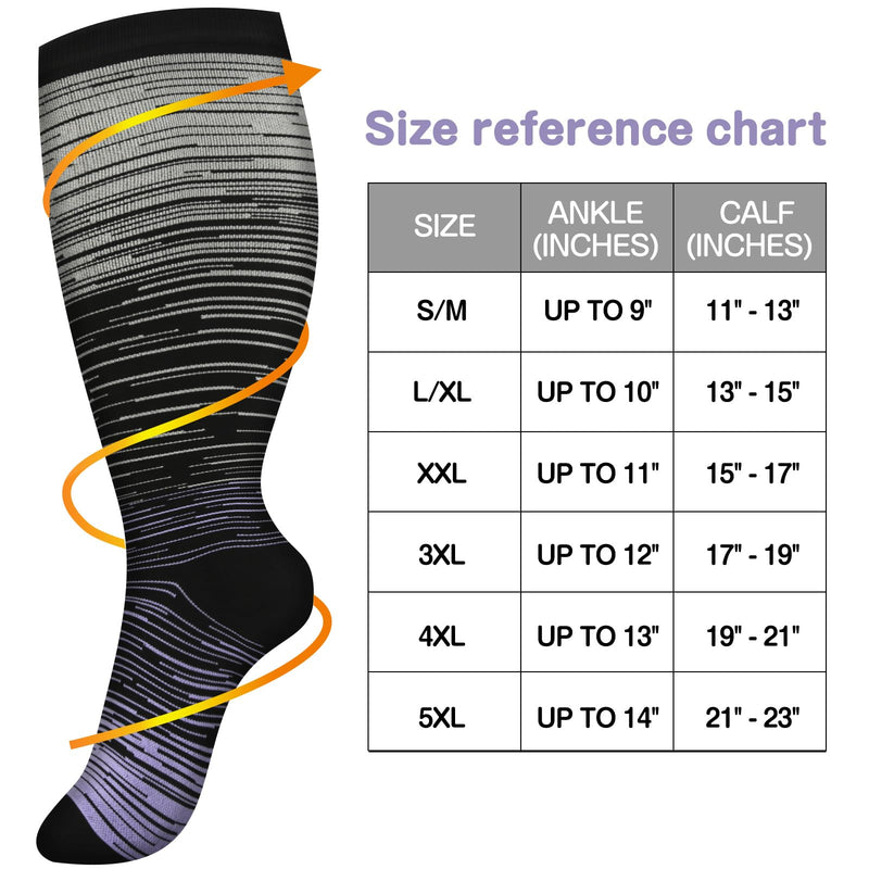 [Australia] - Pnosnesy 3 pairs of plus size compression stockings for men and women, wide calf width 20-30, extra large knee-high support for blood circulation XXL MIX 1 