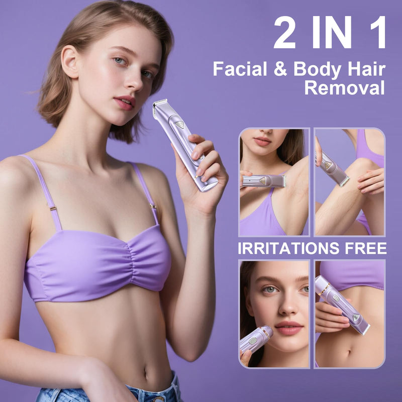 Dermave Bikini Shaver - Bikini Trimmer for Women, Waterproof Electric Dual Head Shaver (Purple) Purple