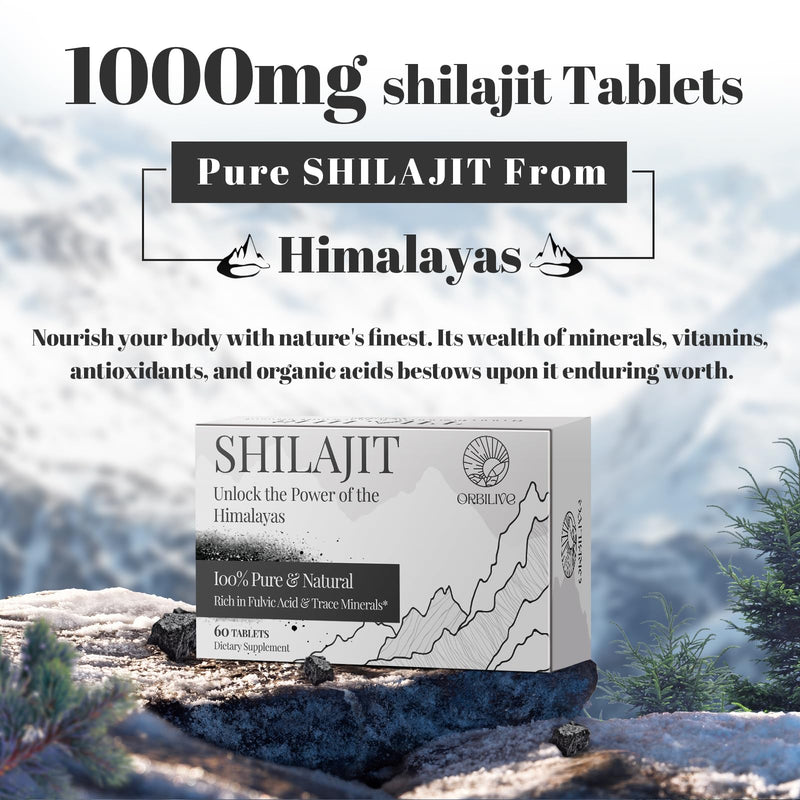 [Australia] - 30,000 MG Shilajit Tablets, 100% Shilajit Pure Himalayan Organic, Shilajit for Men and Women Rich in Fulvic Acid & 85+ Trace Minerals, Shilajit Supplement for Energy & Immune System, 60 Count 60 Count (Pack of 1) 