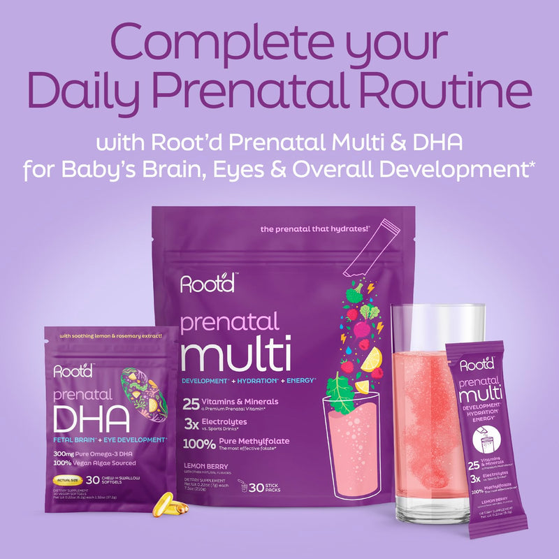 [Australia] - Root'd Prenatal DHA - 300mg Pure Vegan Omega-3 DHA from Algal Oil, Plant-Based Prenatal Supplement for Pregnancy, Fetal Brain & Eye Development, Non-GMO, Lemon & Rosemary Flavor, 30 Softgels 
