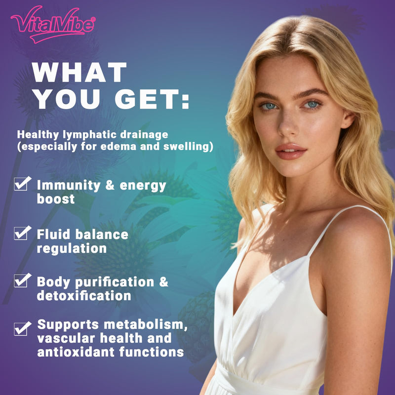 Lymphatic Drainage Tablets & Water Retention, 18-in-1 Herbal Complex with Dandelion Root, Burdock Root & Echinacea,Liver Detox & Immune Support with Vitamin C, D3 & Zinc, 120 Vegan Capsules
