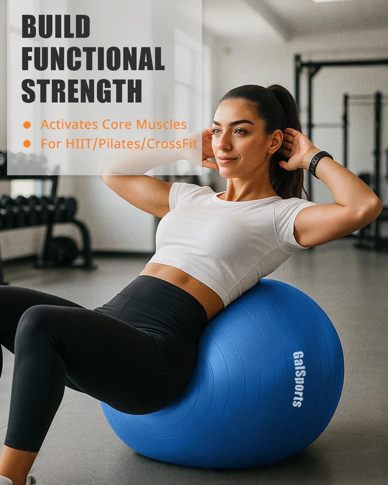 [Australia] - GalSports Anti-Burst Slip Resistant Stability Ball - Swiss Ball for Home Gym & Physical Therapy Blue M(22ines/55cm/No Pump) 