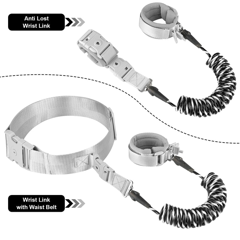 [Australia] - Accmor Toddler Waist Leash Belt, Reflective Baby Anti Lost Wrist Link, Kids Walking Harnesses Children Wristband Tether Leashes with Lock for Boys Girls Ages 1-4 to Outdoor Travel (Black) Black Reflective Wristlink/ Gray Belt 