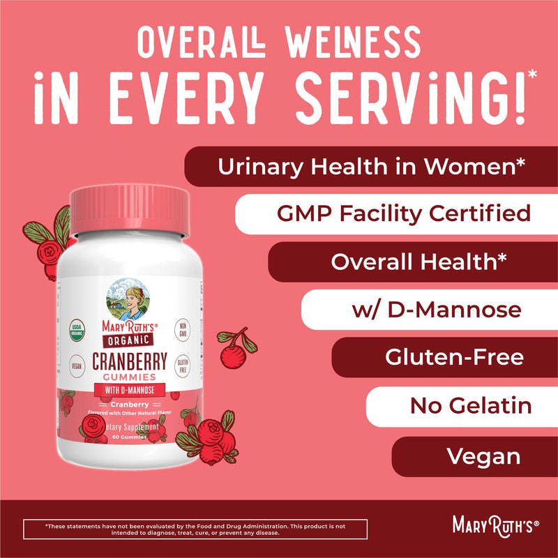 MARYRUTH'S Organics Cranberry & Probiotic Gummies (Strawberry) | USDA Organic, Clean Label Project Verified® | Vitamins for Urinary Tract & Gut Health | Vegan, Non-GMO, No Gelatin