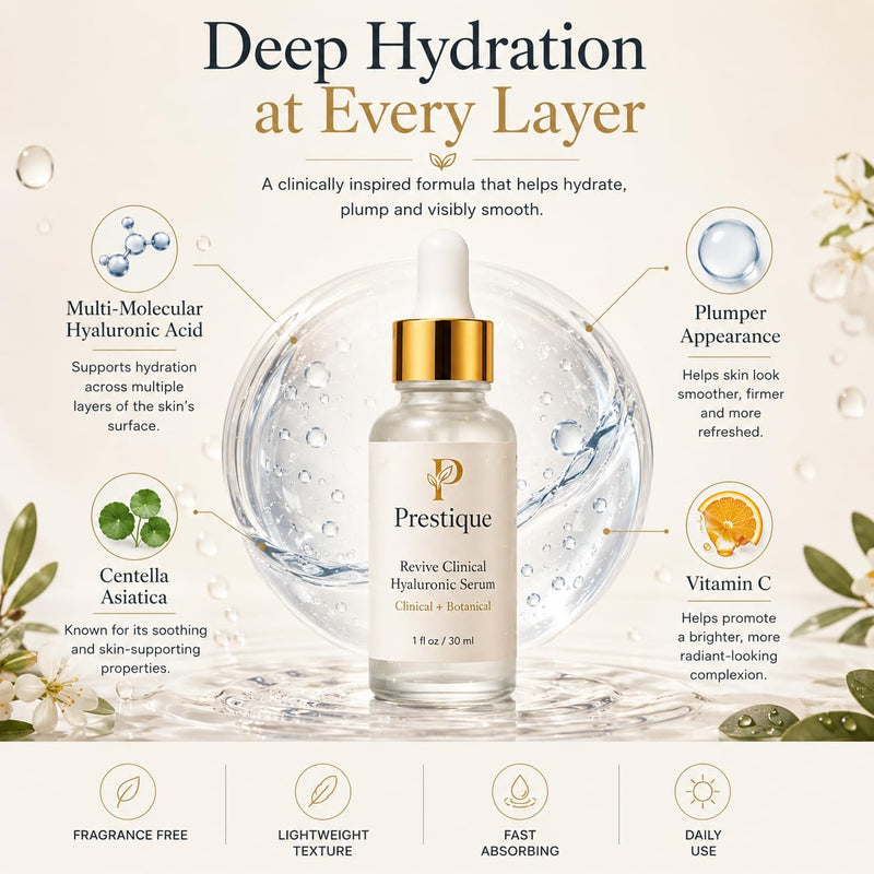 Revive Multi-Molecular Hyaluronic Acid Serum – Deep Hydration Facial Serum with Vitamin C & Centella Asiatica – nti-Aging, Deep Hydration, Made in USA – Fragrance Free, 1 fl oz