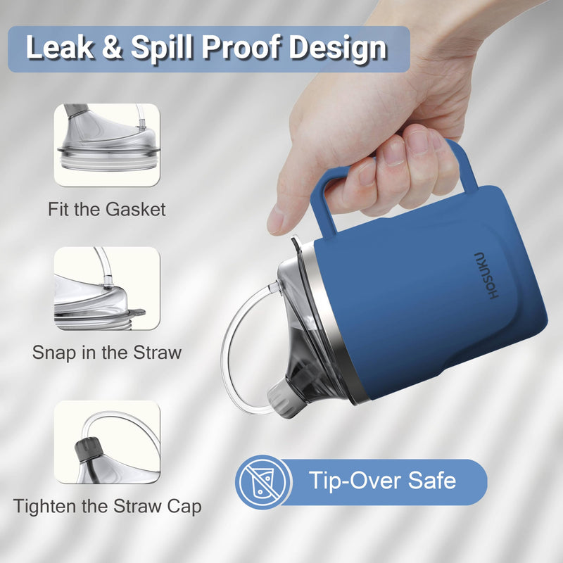 [Australia] - Spill-Proof Cup for Elderly, 13.5oz Stainless Steel Sippy Cup with Straw, Ideal for Seniors and Adults, Great for Water, Milk, and Soup (Blue), Health & Household Supplies Blue 