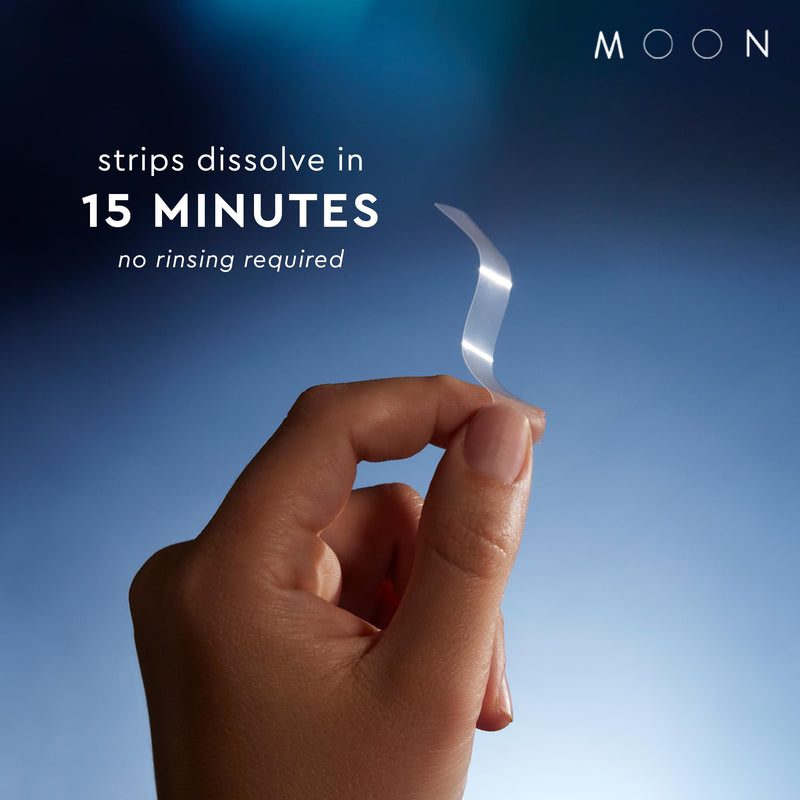 MOON Dissolving Teeth Whitening Strips, 56 No Rinse White Strips, Peppermint, Hydrogen Peroxide & Essential Oils, Whiten Sensitive Teeth up to 7 Shades in 2 Weeks, Travel Essentials, Vegan Oral Care Lunar Peppermint (28 Treatments)