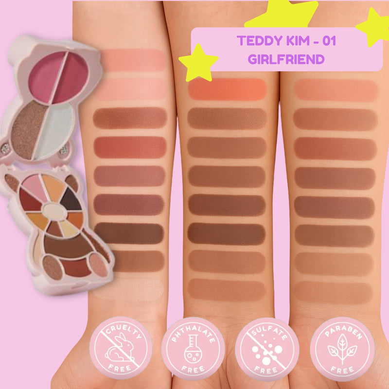 [Australia] - KimChi Chic Teddy Kim Palette - 17 Playful Eyeshadows, 2 Blushes, 2 Highlighters, Cruelty Free Makeup Palette, Girlfriend Pink 1.09oz 01 Girlfriend Pink 