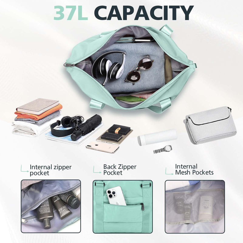 Travel Duffle Bag, Waterproof Weekender Bag Carry On Tote Bags for Women, Travel Essentials Sport Gym Bag for Men, Hospital Bag for Labor and Delivery, Overnight Bag Luggage Bag with Trolley Sleeve 04 Cyan Green