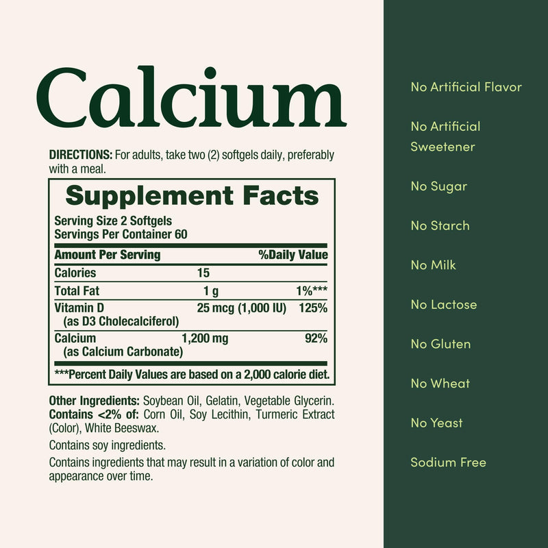 Nature's Bounty Calcium 1200mg with 1000 IU Vitamin D3, 120 Count | Bone Health & Immune Support Softgels, Calcium and Vitamin D Supplement, Gluten Free, 2 Softgels per Day 120 Count (Pack of 1)