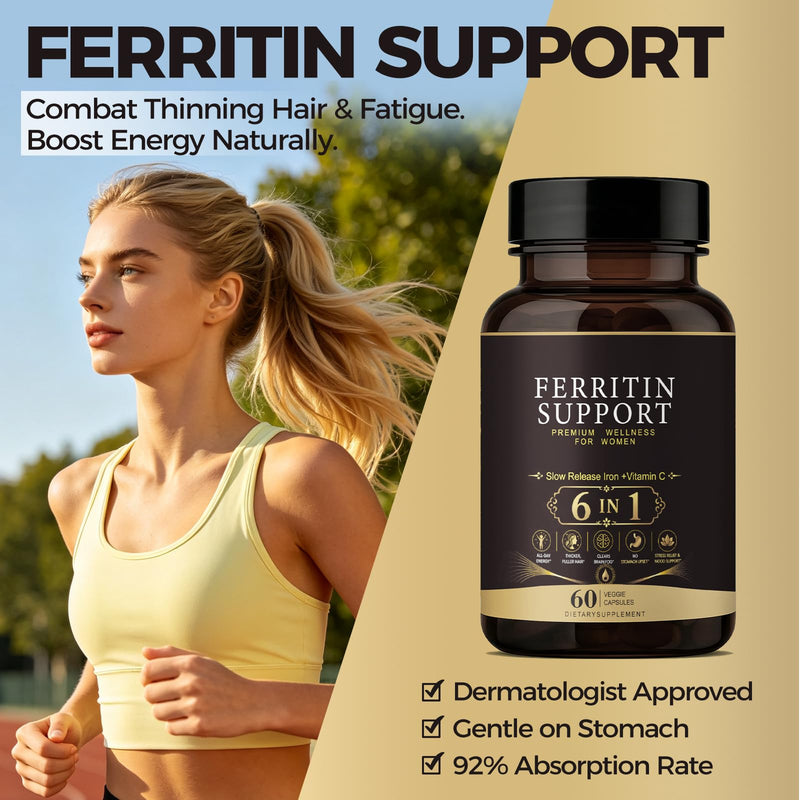 Ferritin Support Iron Supplement for Women – with Vitamin C, B12, B6, Folate, Zinc & Probiotics – Supports Healthy Iron & Energy Levels – 60 Capsules 60 Count (Pack of 1)