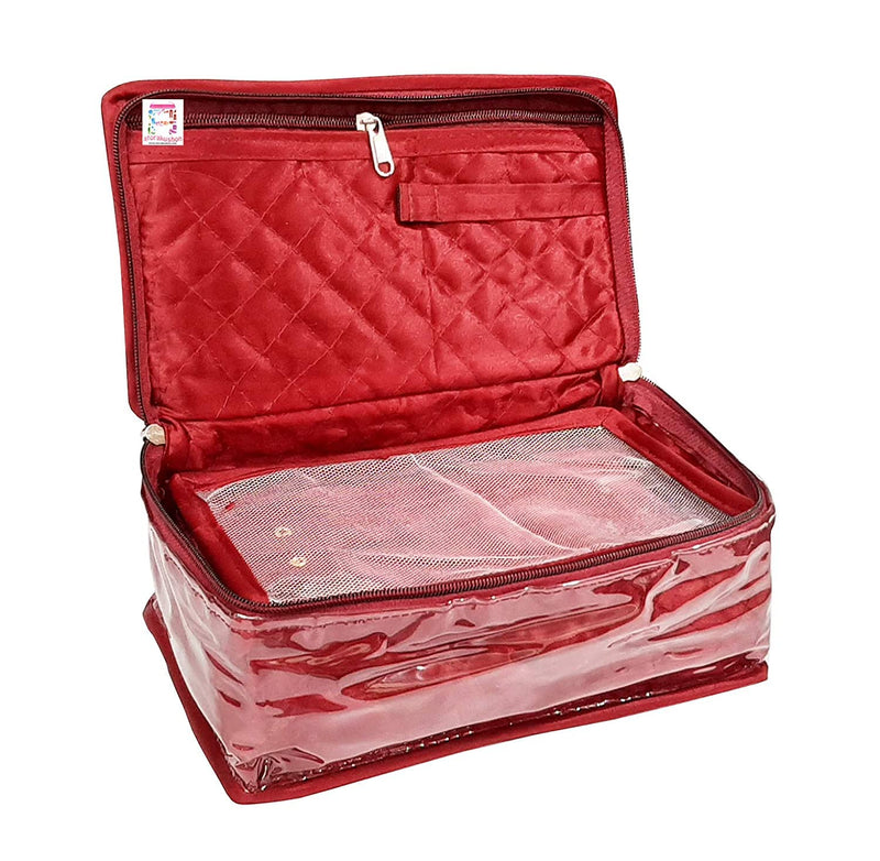 atorakushon Combo Satin Makeup Pouches Vanity Jewellery Traveling Organizer Storage Box Cosmetic carry it along anywhere easily For Women Maroon