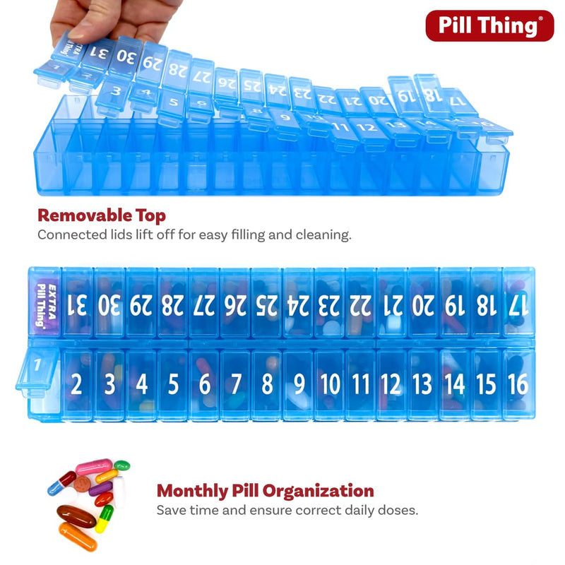 XL Twice-a-Day Monthly Pill Box Planner Set, 31 Day AM & PM Medication Organizer, 2 Vitamin Holders for One Month (XL - 31 Day AM/PM - Blue) XL - 31 Day AM/PM - Blue