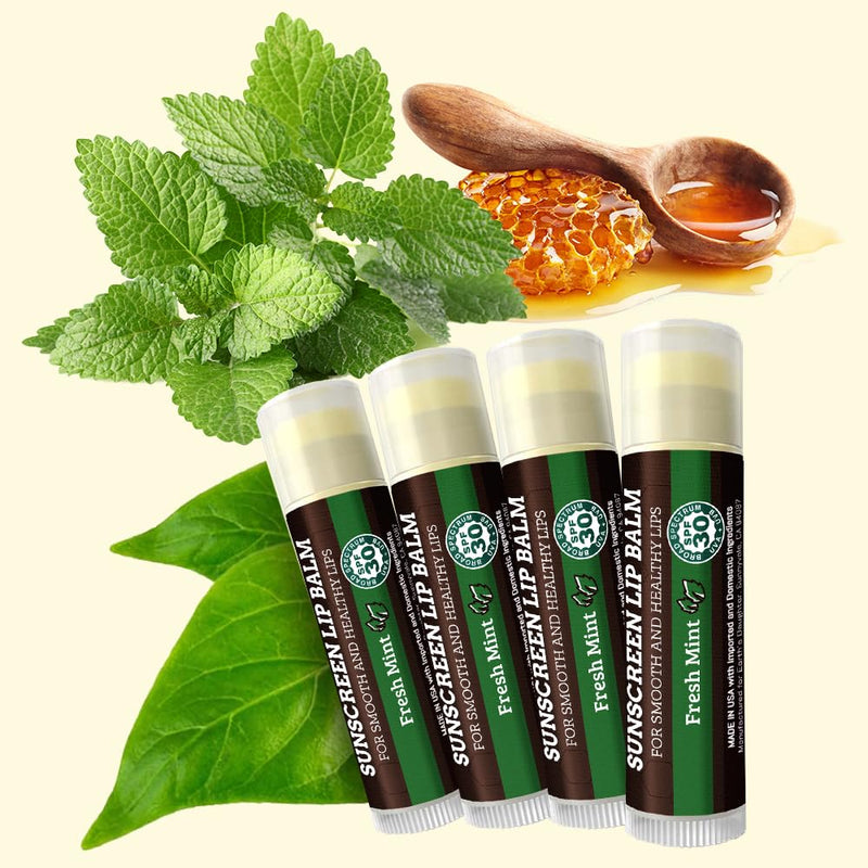 Earth's Daughter Sunscreen Lip Balm SPF 30 - Fresh Mint 4-Pack | Made With Organic Beeswax, Coconut Oil, Cocoa Butter, Vitamin E, Paraben Free, Non-GMO, Petroleum-Free, Cruelty-Free, Stick SPF 30 Fresh Mint 4-Pack