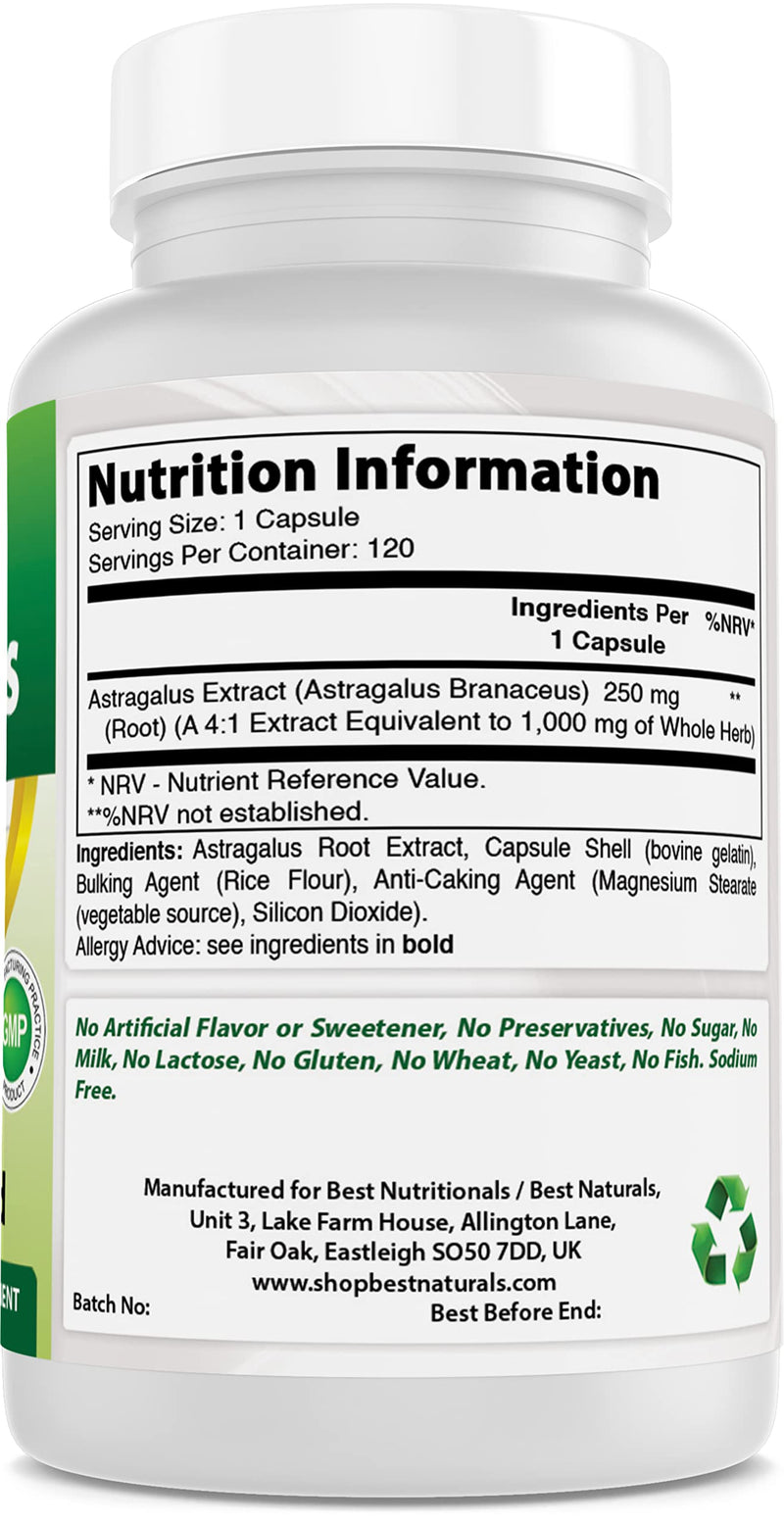 [Australia] - Best Naturals Astragalus Capsule, 1000 mg, 120 Count 120 Count (Pack of 1) 