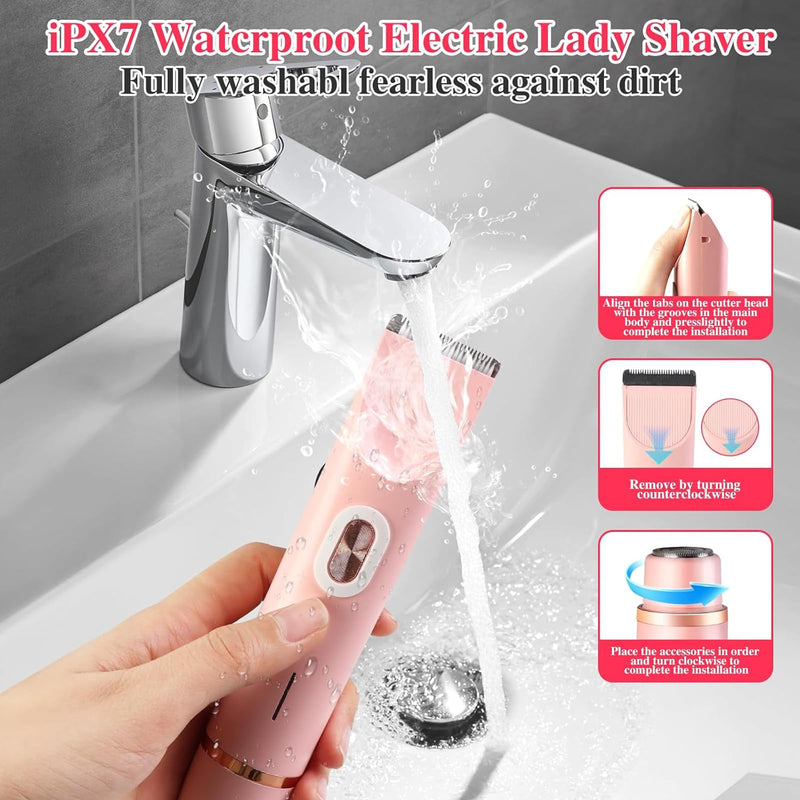 2 in 1 Electric Glow Shaver, Portable Bikini Trimmer for Women, Dual Head Rechargeable Electric Razor, IPX7 Waterproof Wet & Dry Use Legs Body Pubic Hair Trimmer for Men Women Christmas Birthday Gifts Purple