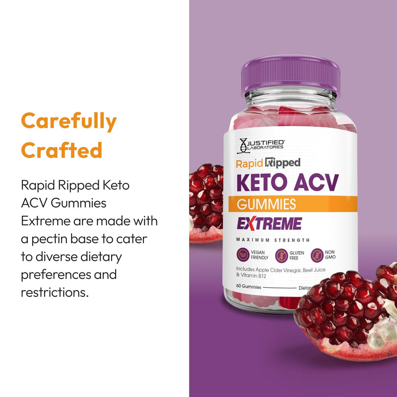 Justified Laboratories Rapid Ripped Keto ACV Gummies Extreme (2000 mg) - 60 Count - Made with the Mother & Vitamin B12 - Non-GMO, Vegan, Gluten Free - 30 Servings 60 Count (Pack of 1)