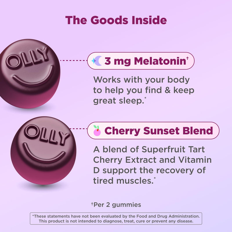 OLLY Muscle Recovery Sleep Gummy Supplement, Tart Cherry - 40 Count 40 Count (Pack of 1)